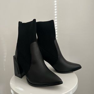 Miss Lola Pointed Toe Black Heeled Bootie